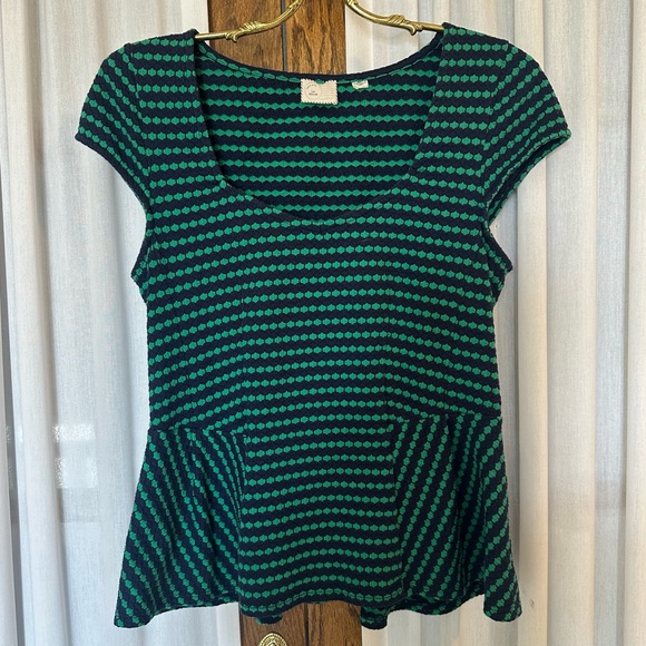 Anthropologie Postmark Blue Green Peplum Top - Picture 8 of 8